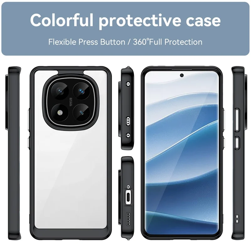 For Xiaomi Redmi Note 14 Pro+ 5G Case TPU +Acrylic Protective Clear Phone Cover - Black