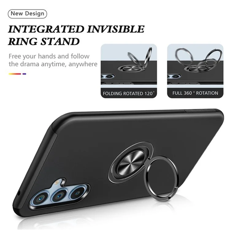 Für Samsung Galaxy S25 Hülle PC+TPU Handyhülle mit drehbarem Ringhalter - Blau