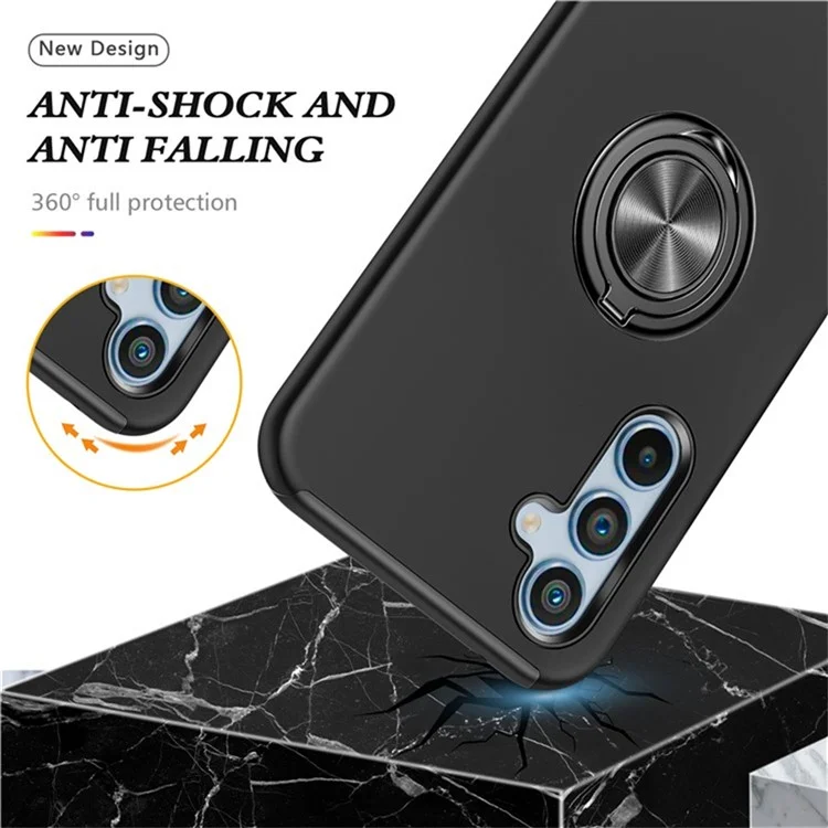 Für Samsung Galaxy S25 Hülle PC+TPU Handyhülle mit drehbarem Ringhalter - Blau