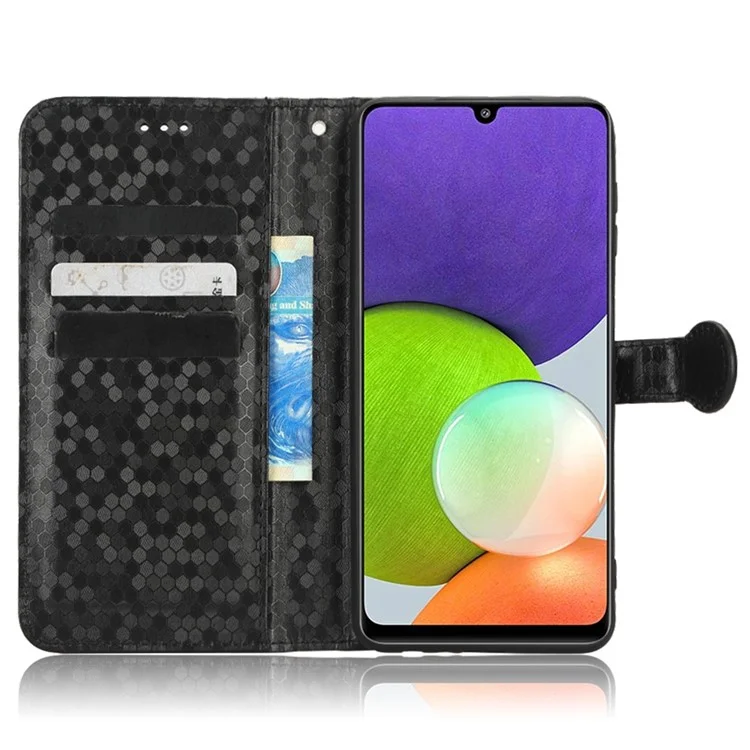 Anti-fall Phone Wallet Case For Samsung Galaxy A12 / M12, Dot Pattern Imprinted PU Leather Magnetic Clasp Phone Shell Stand Folio Flip Cover with Strap - Black