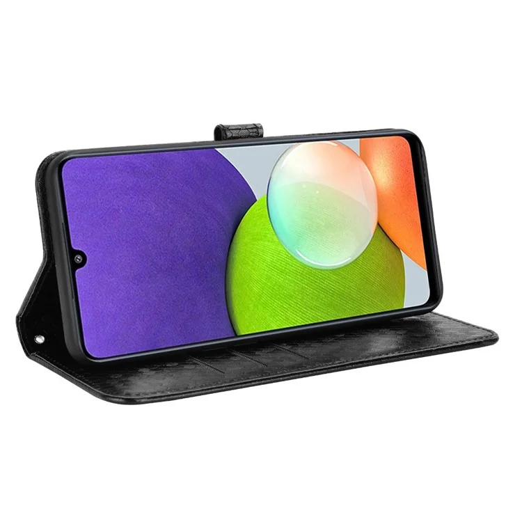 Anti-fall Phone Wallet Case For Samsung Galaxy A12 / M12, Dot Pattern Imprinted PU Leather Magnetic Clasp Phone Shell Stand Folio Flip Cover with Strap - Black