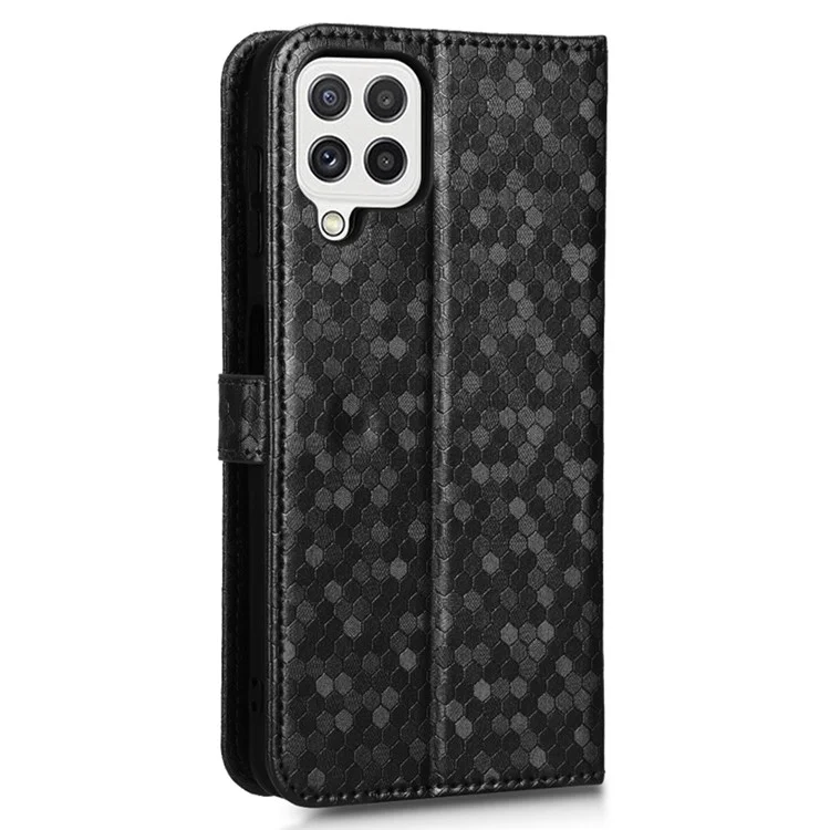 Anti-fall Phone Wallet Case For Samsung Galaxy A12 / M12, Dot Pattern Imprinted PU Leather Magnetic Clasp Phone Shell Stand Folio Flip Cover with Strap - Black