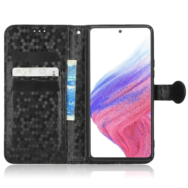 For Samsung Galaxy A53 5G Shockproof PU Leather Phone Cover Dot Pattern Imprinted Flip Wallet Stand Magnetic Phone Case with Strap - Black
