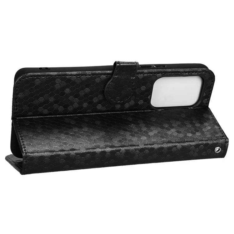 For Samsung Galaxy A53 5G Shockproof PU Leather Phone Cover Dot Pattern Imprinted Flip Wallet Stand Magnetic Phone Case with Strap - Black