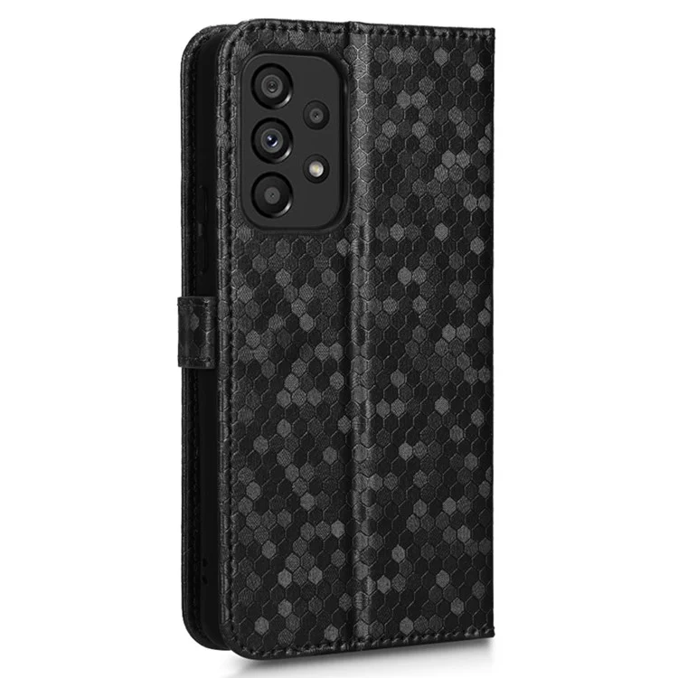 For Samsung Galaxy A53 5G Shockproof PU Leather Phone Cover Dot Pattern Imprinted Flip Wallet Stand Magnetic Phone Case with Strap - Black