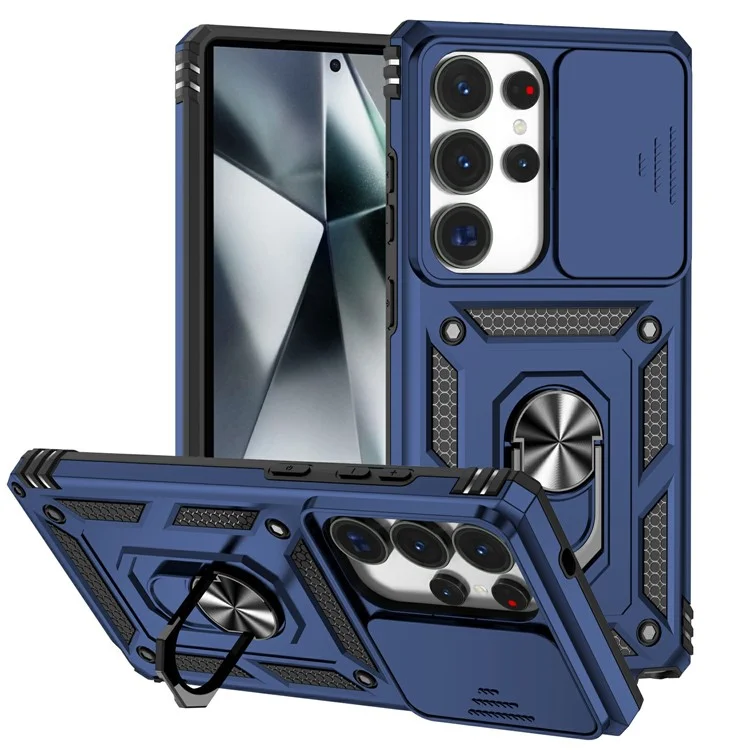 For Samsung Galaxy S25 Ultra Case PC + TPU Phone Cover Lens Ultimate Protection Kickstand - Blue