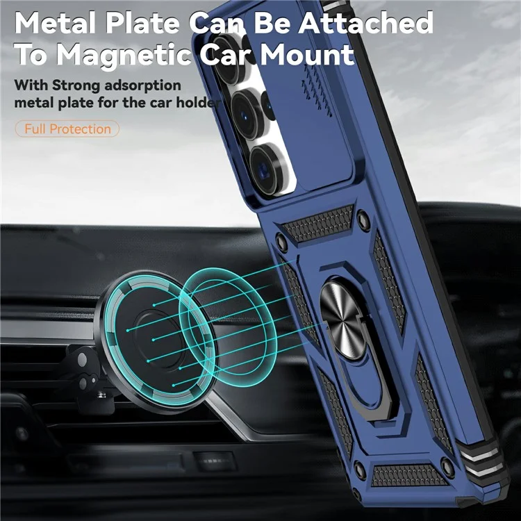 For Samsung Galaxy S25 Ultra Case PC + TPU Phone Cover Lens Ultimate Protection Kickstand - Blue