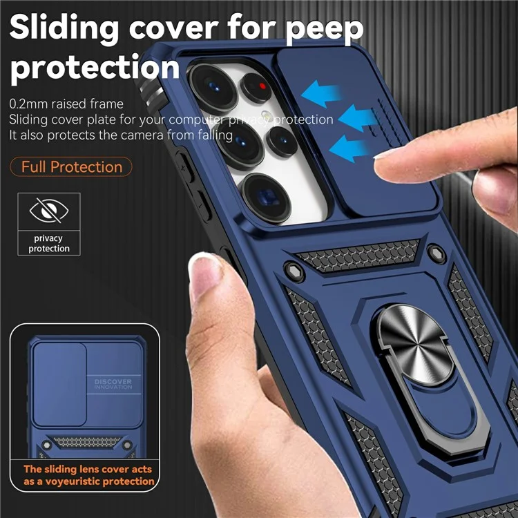For Samsung Galaxy S25 Ultra Case PC + TPU Phone Cover Lens Ultimate Protection Kickstand - Blue