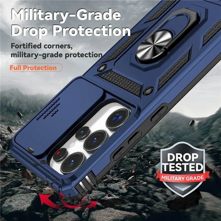 For Samsung Galaxy S25 Ultra Case PC + TPU Phone Cover Lens Ultimate Protection Kickstand - Blue