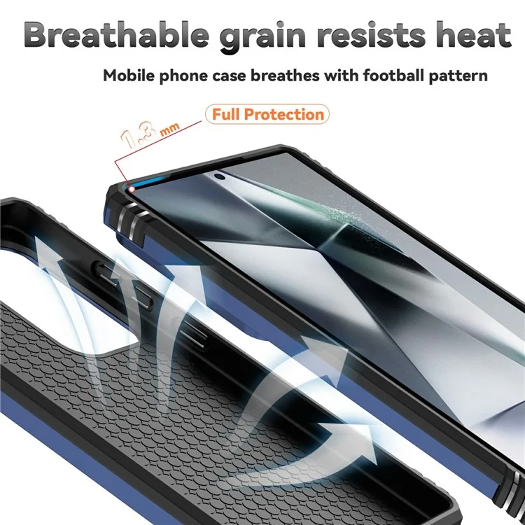 For Samsung Galaxy S25 Ultra Case PC + TPU Phone Cover Lens Ultimate Protection Kickstand - Blue