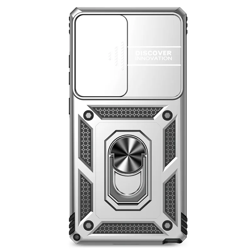 For Samsung Galaxy S25 Ultra Case PC + TPU Phone Cover Lens Ultimate Protection Kickstand - Silver