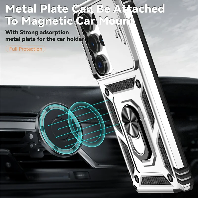 For Samsung Galaxy S25 Ultra Case PC + TPU Phone Cover Lens Ultimate Protection Kickstand - Silver