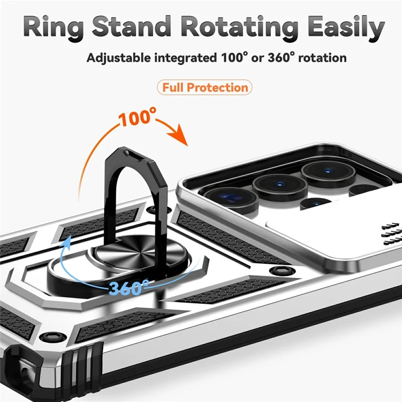 For Samsung Galaxy S25 Ultra Case PC + TPU Phone Cover Lens Ultimate Protection Kickstand - Silver