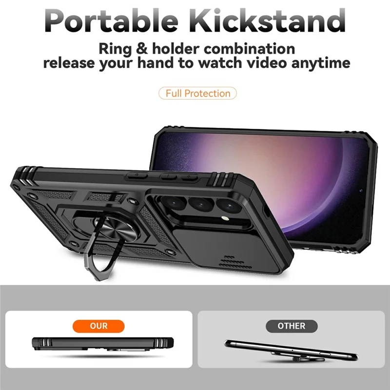 För Samsung Galaxy S25+ Skal PC + TPU Telefonhölje Lins Ultimat Skydd Ställfot - Svart