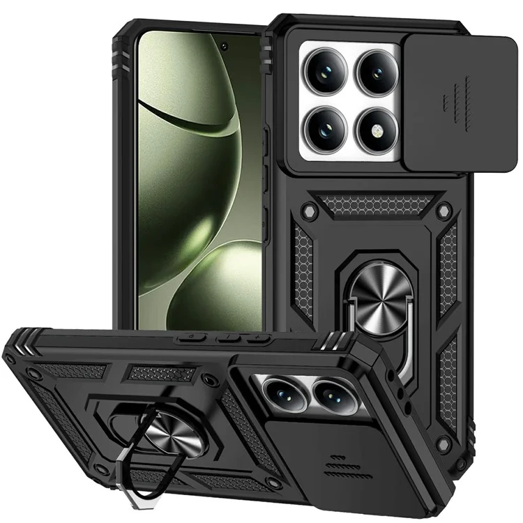 Für Xiaomi 14T Case PC + TPU-Handyhülle Linsenschutz Ultimativer Schutz Ständer - Schwarz