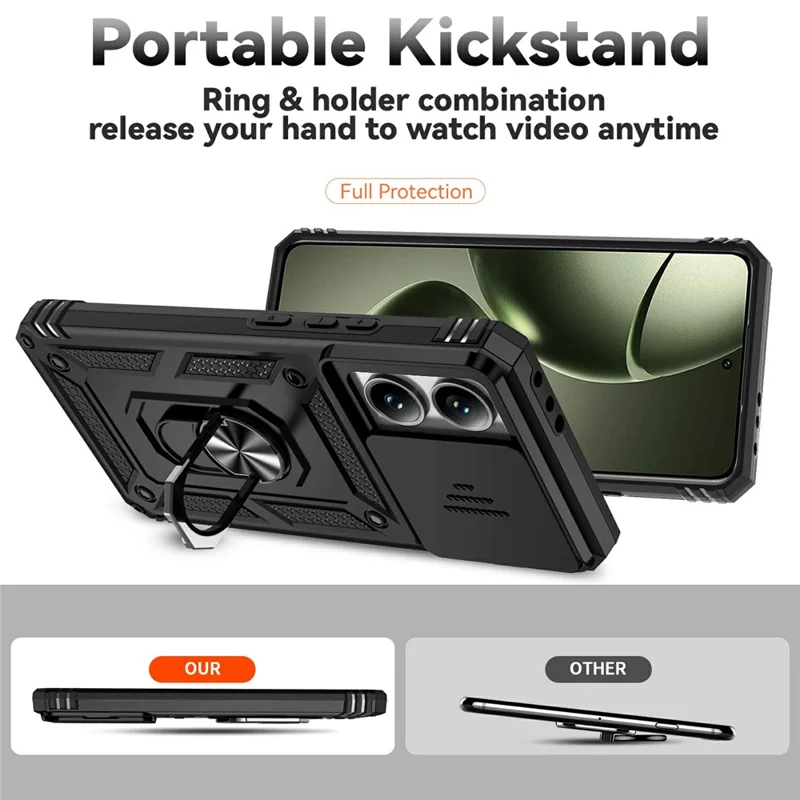 Für Xiaomi 14T Case PC + TPU-Handyhülle Linsenschutz Ultimativer Schutz Ständer - Schwarz