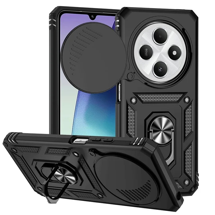 Lens Ultimate Protection For Xiaomi Redmi 14R 5G / 14C 4G / Poco C75 4G Case PC + TPU Phone Cover with Kickstand - Nero