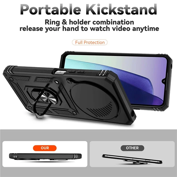 Lens Ultimate Protection For Xiaomi Redmi 14R 5G / 14C 4G / Poco C75 4G Case PC + TPU Phone Cover with Kickstand - Nero
