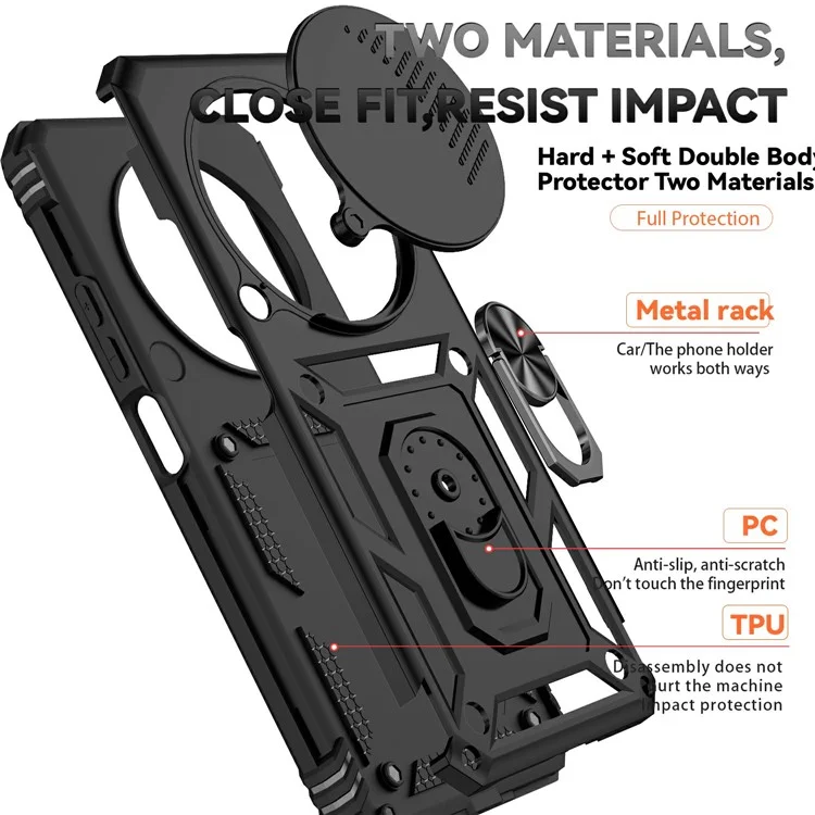 Lens Ultimate Protection For Xiaomi Redmi 14R 5G / 14C 4G / Poco C75 4G Case PC + TPU Phone Cover with Kickstand - Nero