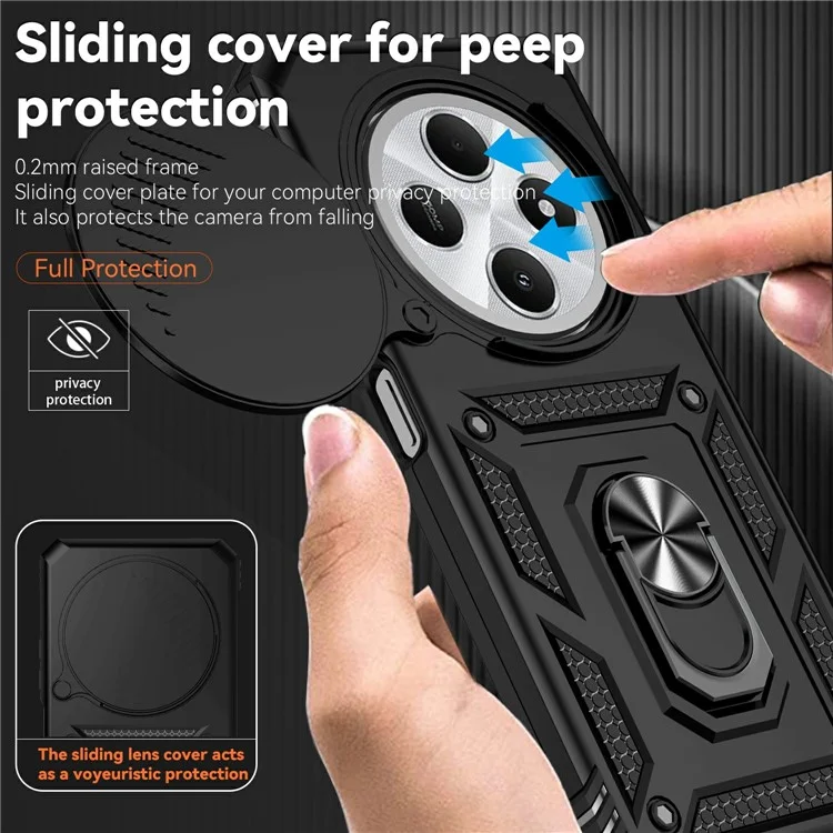 Lens Ultimate Protection For Xiaomi Redmi 14R 5G / 14C 4G / Poco C75 4G Case PC + TPU Phone Cover with Kickstand - Nero
