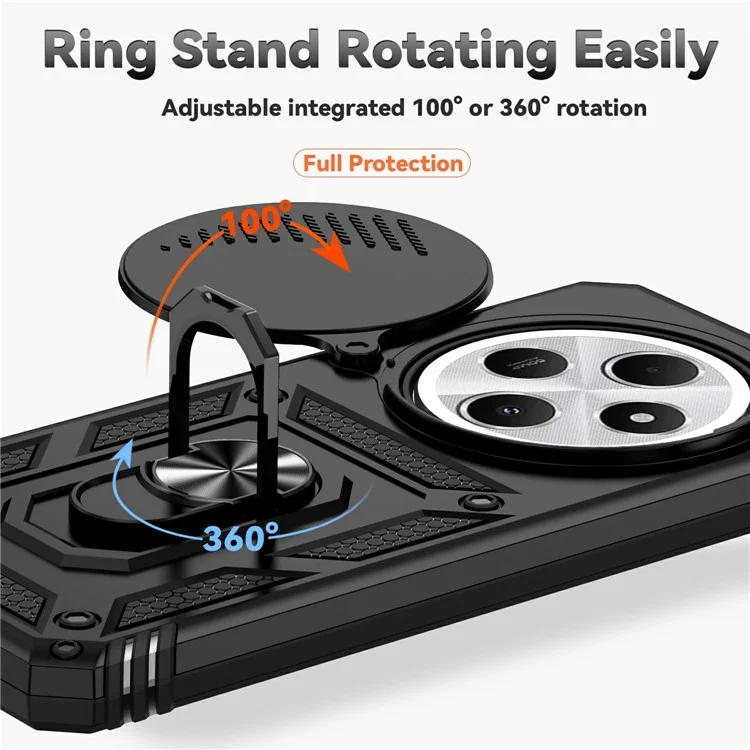 Lens Ultimate Protection For Xiaomi Redmi 14R 5G / 14C 4G / Poco C75 4G Case PC + TPU Phone Cover with Kickstand - Nero