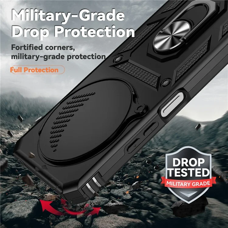Lens Ultimate Protection For Xiaomi Redmi 14R 5G / 14C 4G / Poco C75 4G Case PC + TPU Phone Cover with Kickstand - Nero