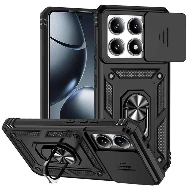 For Xiaomi 14T Pro Case PC + TPU Phone Cover Lens Ultimate Protection Kickstand - Black