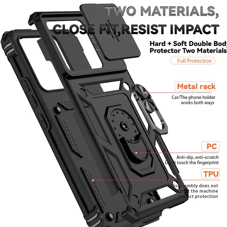 For Xiaomi 14T Pro Case PC + TPU Phone Cover Lens Ultimate Protection Kickstand - Black