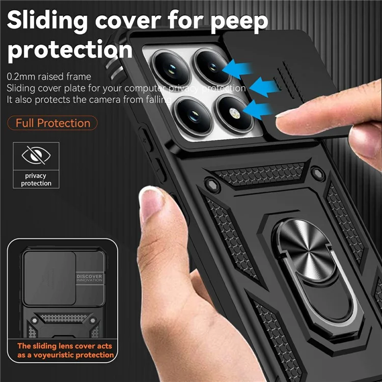 For Xiaomi 14T Pro Case PC + TPU Phone Cover Lens Ultimate Protection Kickstand - Black