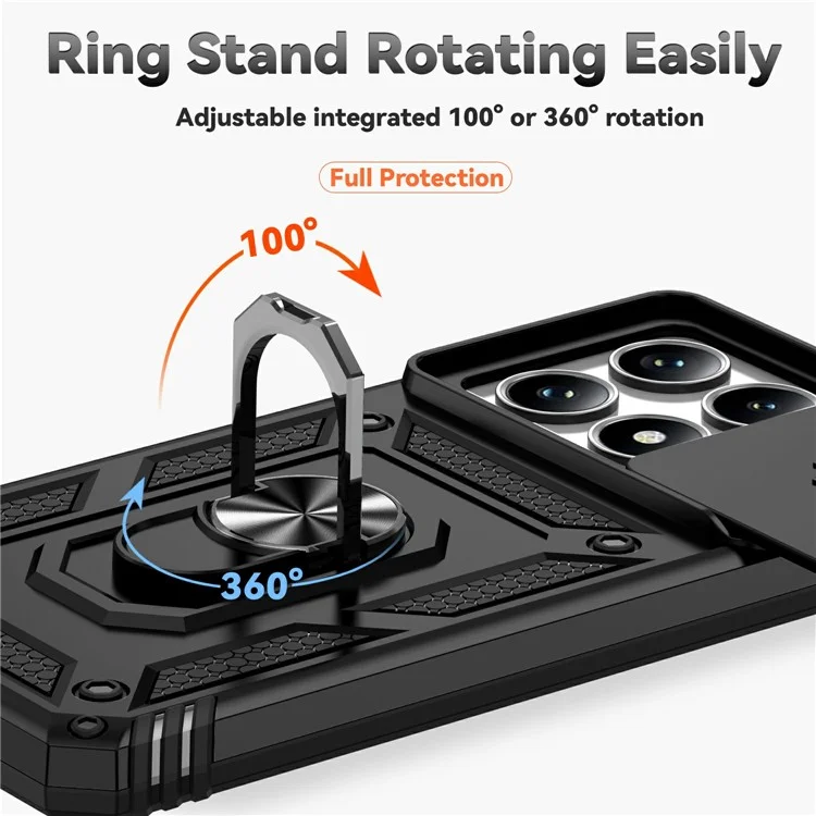 For Xiaomi 14T Pro Case PC + TPU Phone Cover Lens Ultimate Protection Kickstand - Black