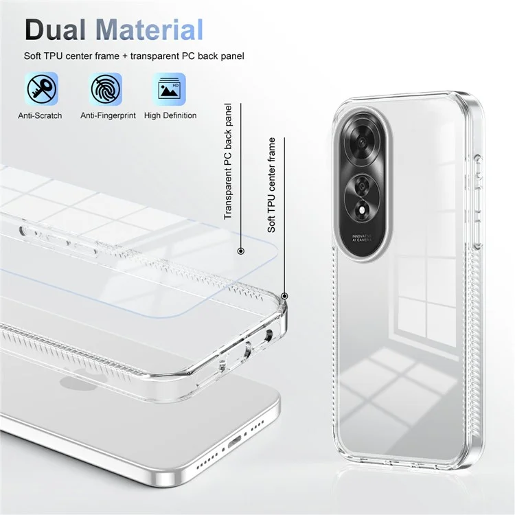 For Oppo A60 4G Clear Phone Case TPU+PC Anti-Slip Drop-Proof Back Cover - Transparent