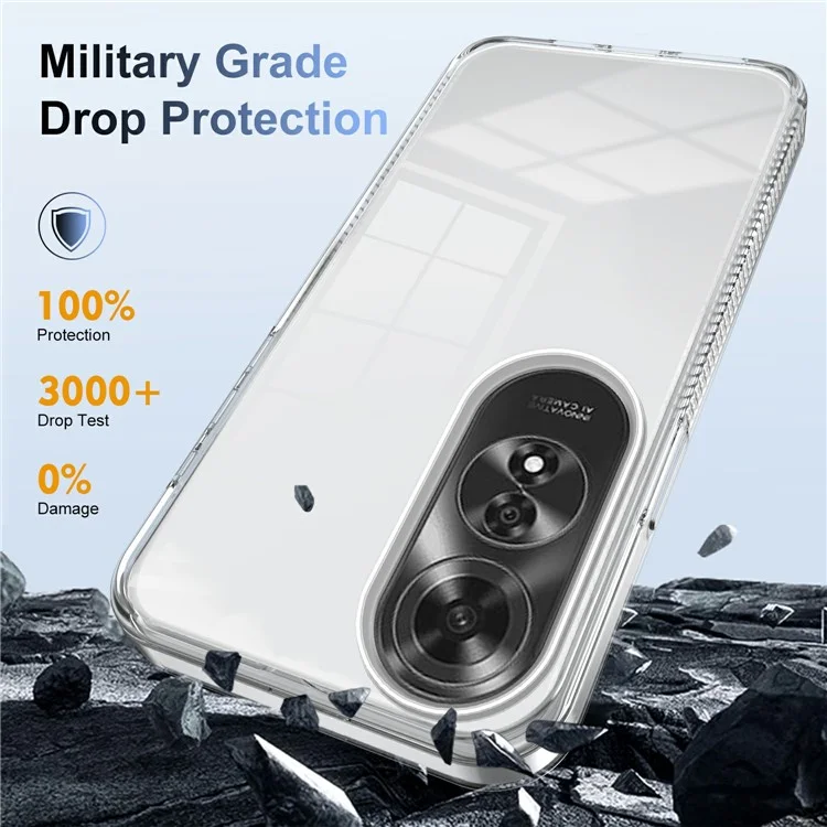 For Oppo A60 4G Clear Phone Case TPU+PC Anti-Slip Drop-Proof Back Cover - Transparent