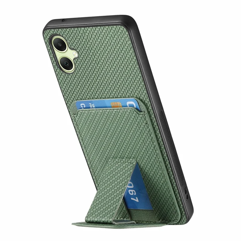 For Samsung Galaxy A06 4G Case Card Holder Carbon Fiber Texture Leather Coated TPU Phone Cover - Green