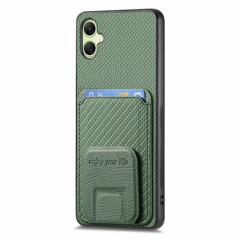 For Samsung Galaxy A06 4G Case Card Holder Carbon Fiber Texture Leather Coated TPU Phone Cover - Green