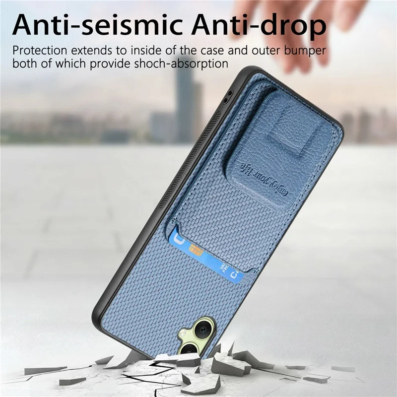For Samsung Galaxy A06 4G Case Card Holder Carbon Fiber Texture Leather Coated TPU Phone Cover - Green