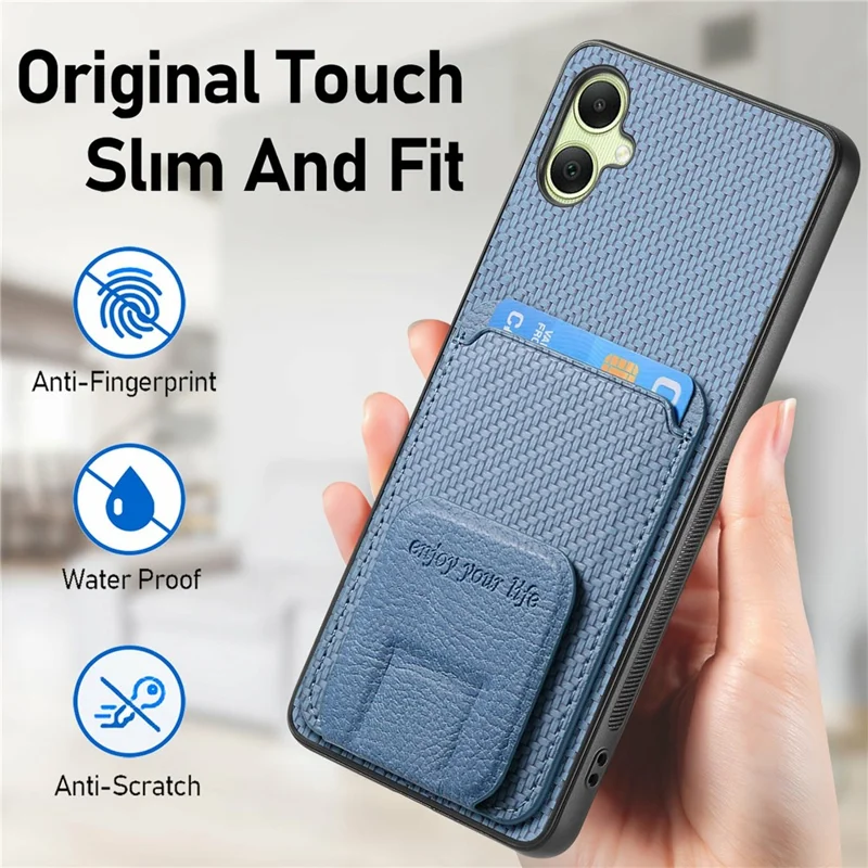 For Samsung Galaxy A06 4G Case Card Holder Carbon Fiber Texture Leather Coated TPU Phone Cover - Green