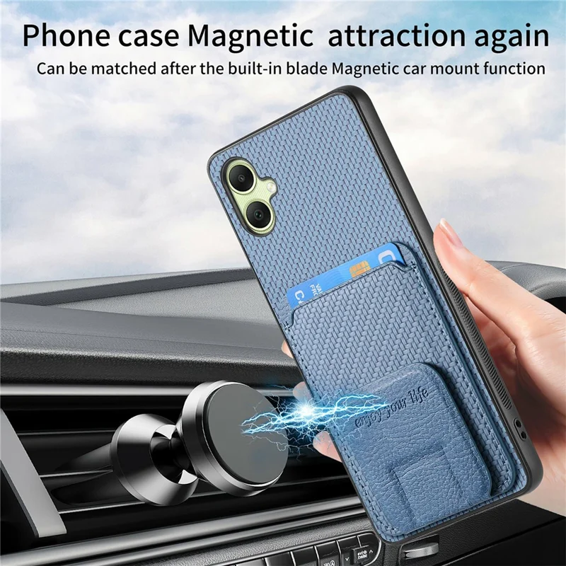 For Samsung Galaxy A06 4G Case Card Holder Carbon Fiber Texture Leather Coated TPU Phone Cover - Green