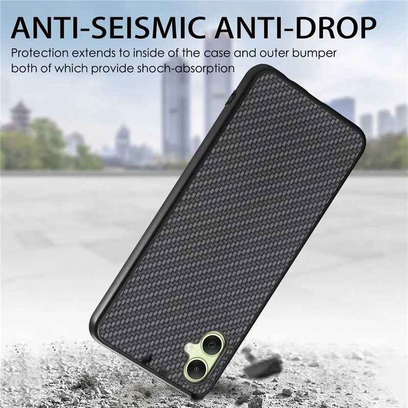 Для чехла Samsung Galaxy A06 с текстурой из углеродного волокна PU+PC+TPU - черный