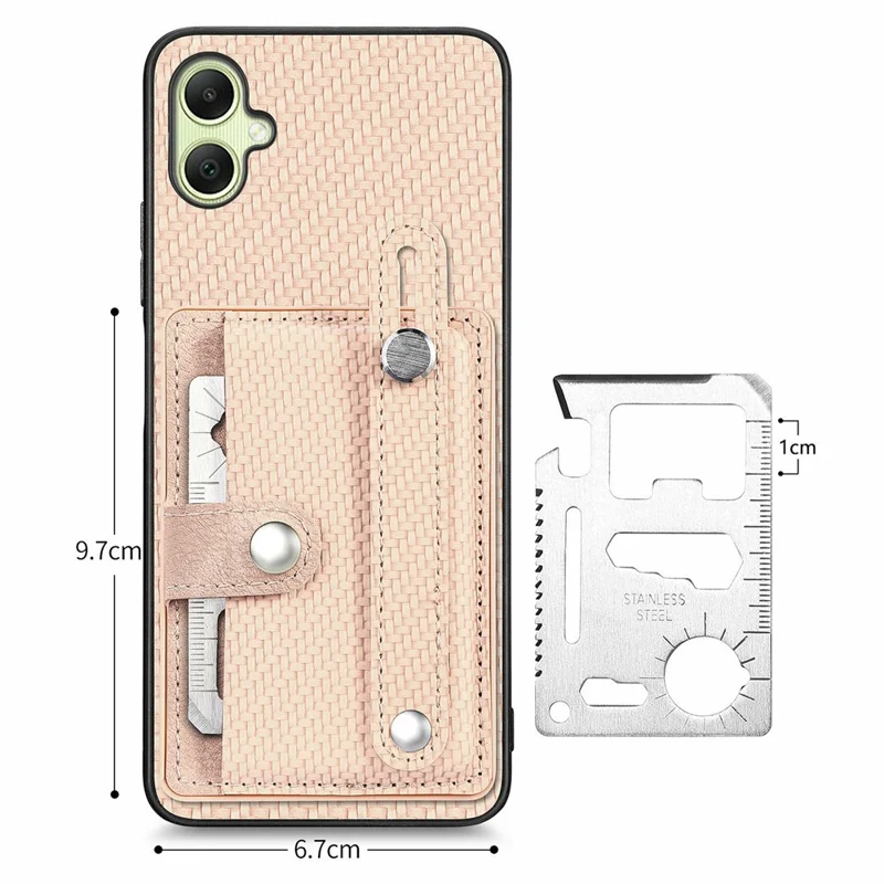 For Samsung Galaxy A06 4G Case Wristband Anti-Drop Leather Back Cover Card Holder - Khaki