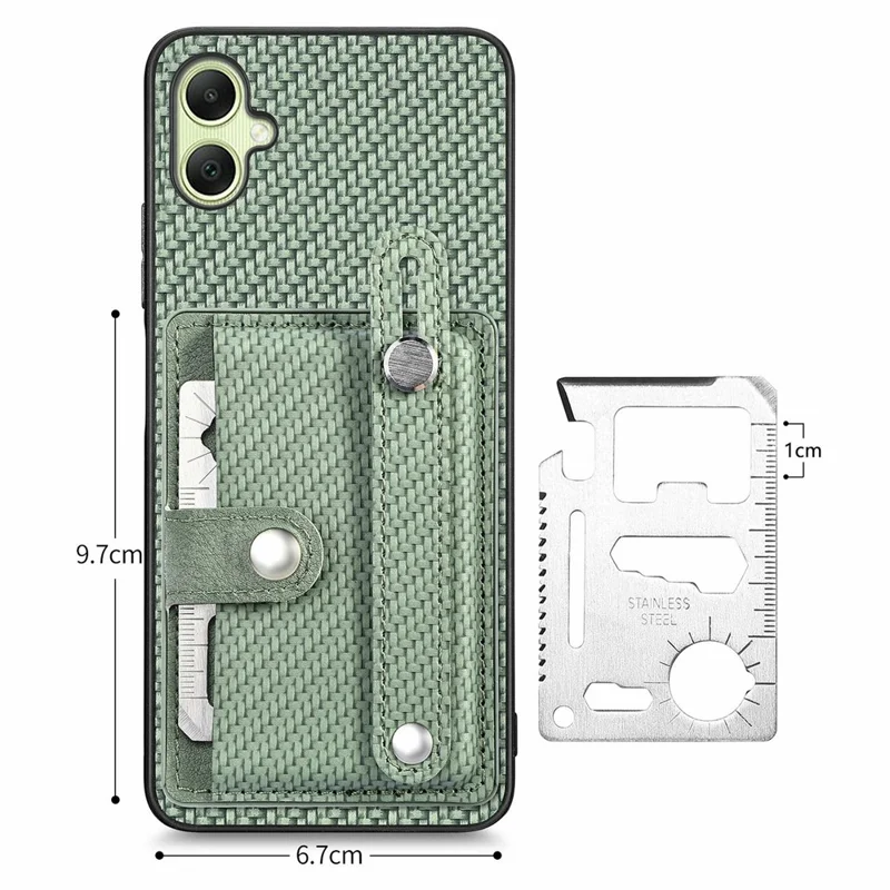 For Samsung Galaxy A06 4G Case Wristband Anti-Drop Leather Back Cover Card Holder - Green
