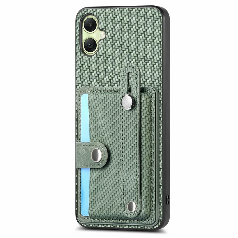 For Samsung Galaxy A06 4G Case Wristband Anti-Drop Leather Back Cover Card Holder - Green