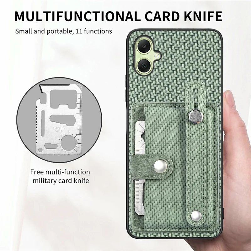 For Samsung Galaxy A06 4G Case Wristband Anti-Drop Leather Back Cover Card Holder - Green