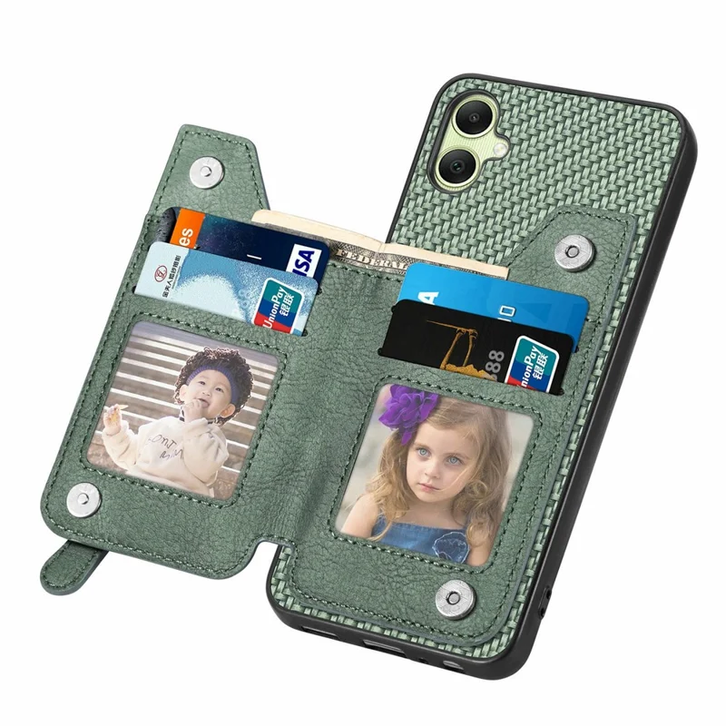 For Samsung Galaxy A06 4G Case Leather+PC+TPU Zipper Pocket Kickstand Phone Cover - Green