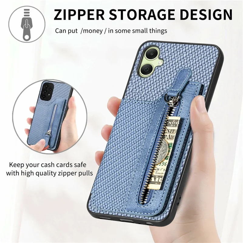 For Samsung Galaxy A06 4G Case Leather+PC+TPU Zipper Pocket Kickstand Phone Cover - Green