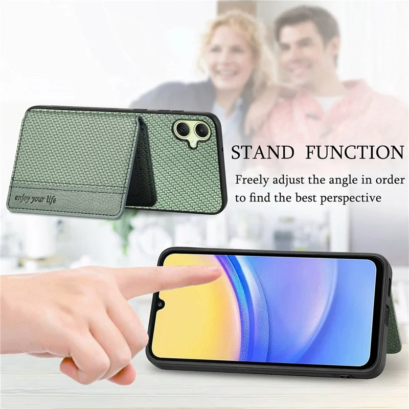 Étui pour Samsung Galaxy A06 avec porte-cartes RFID, en fibre de carbone, cuir, PC et TPU - Bleu