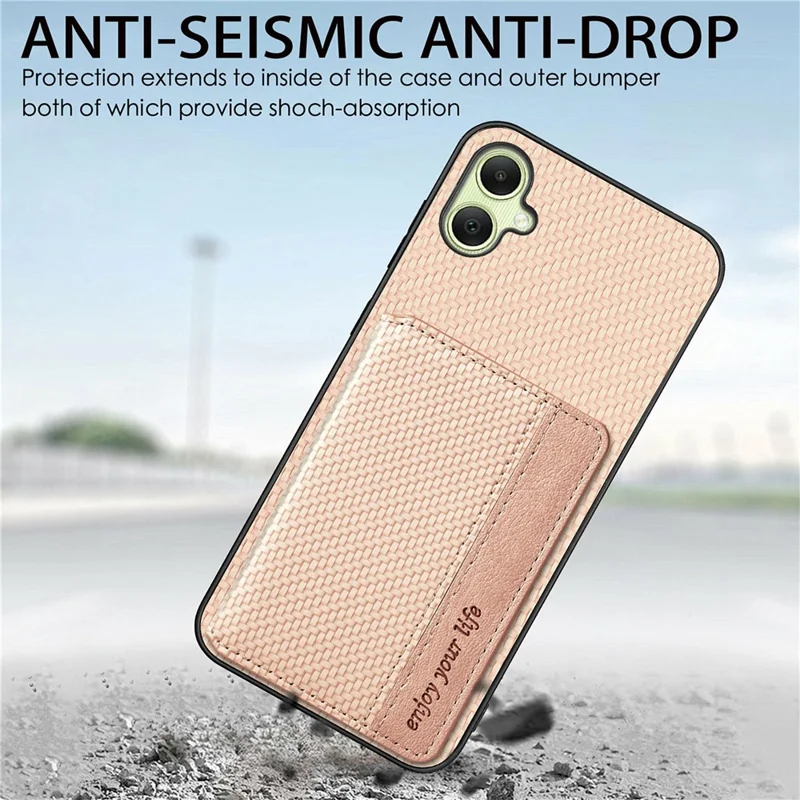 Étui pour Samsung Galaxy A06 avec porte-cartes RFID, en fibre de carbone, cuir, PC et TPU - Bleu