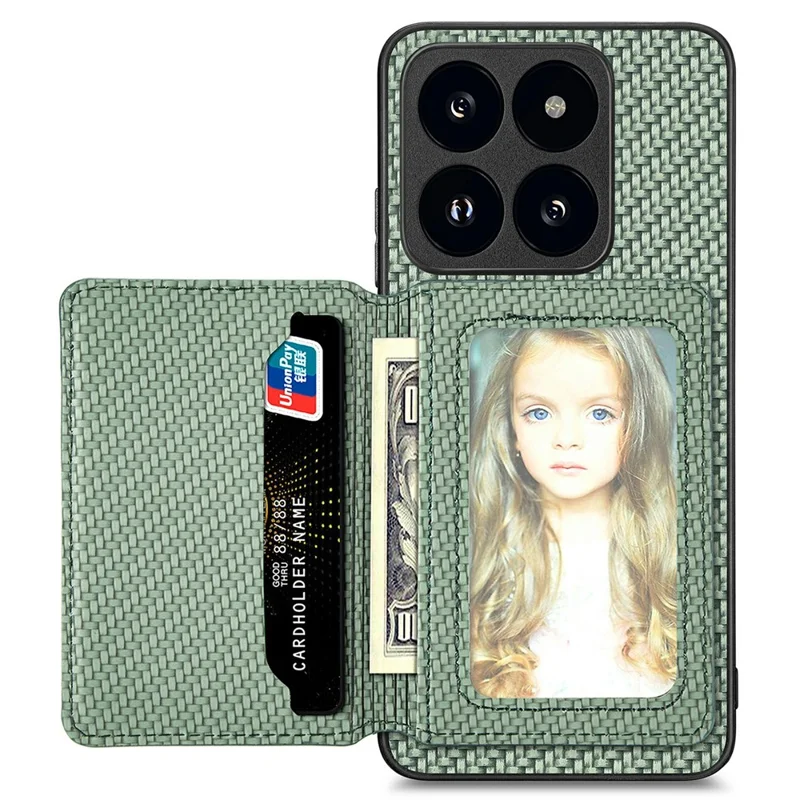Für Xiaomi 14T Hülle RFID-blockierender Kartenfach Kohlefaser Leder+PC+TPU Handyhülle - Grün