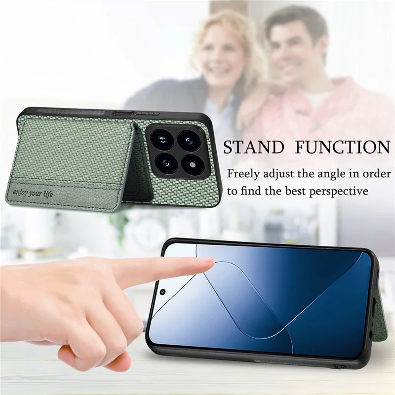 Für Xiaomi 14T Hülle RFID-blockierender Kartenfach Kohlefaser Leder+PC+TPU Handyhülle - Grün