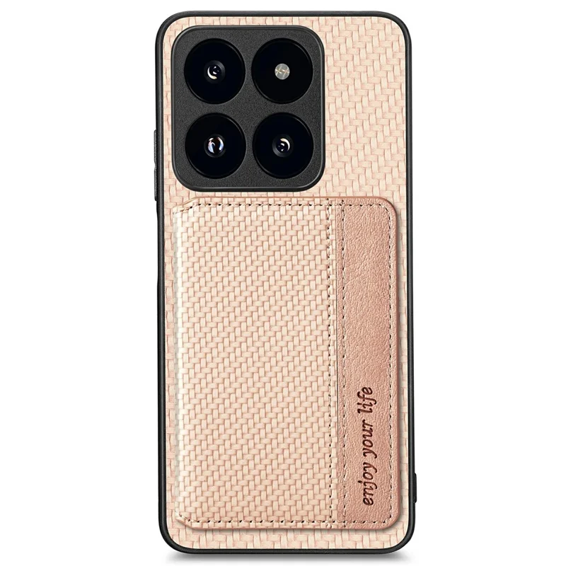 For Xiaomi 14T Case RFID Blocking Card Holder Carbon Fiber Leather+PC+TPU Phone Cover - Apricot