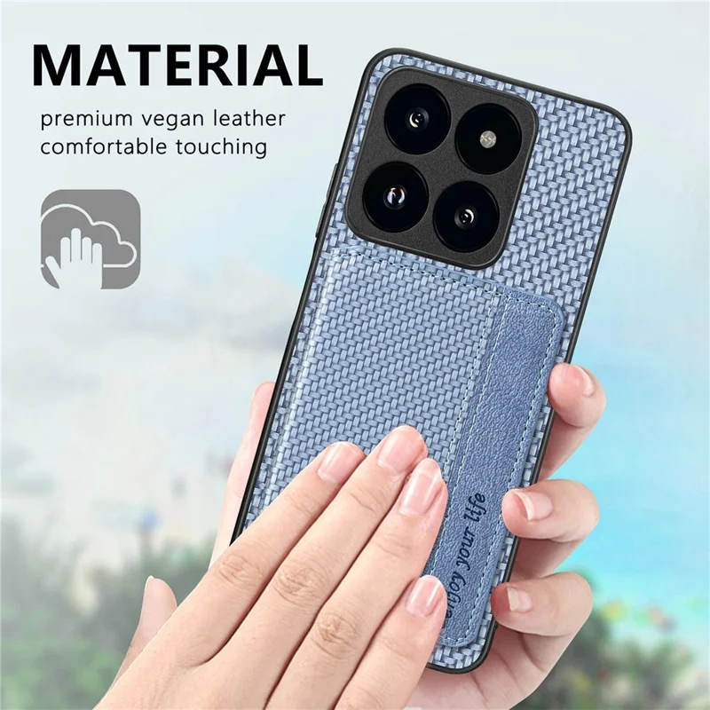 For Xiaomi 14T Case RFID Blocking Card Holder Carbon Fiber Leather+PC+TPU Phone Cover - Apricot